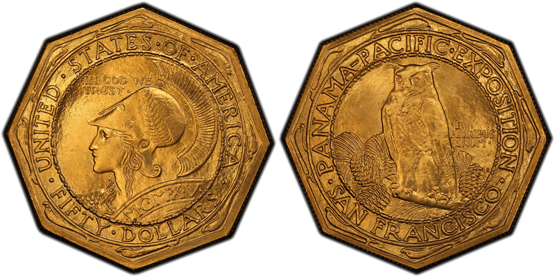 1915-S Panama-Pacific $50 Octagonal — the most valuable classic commemorative